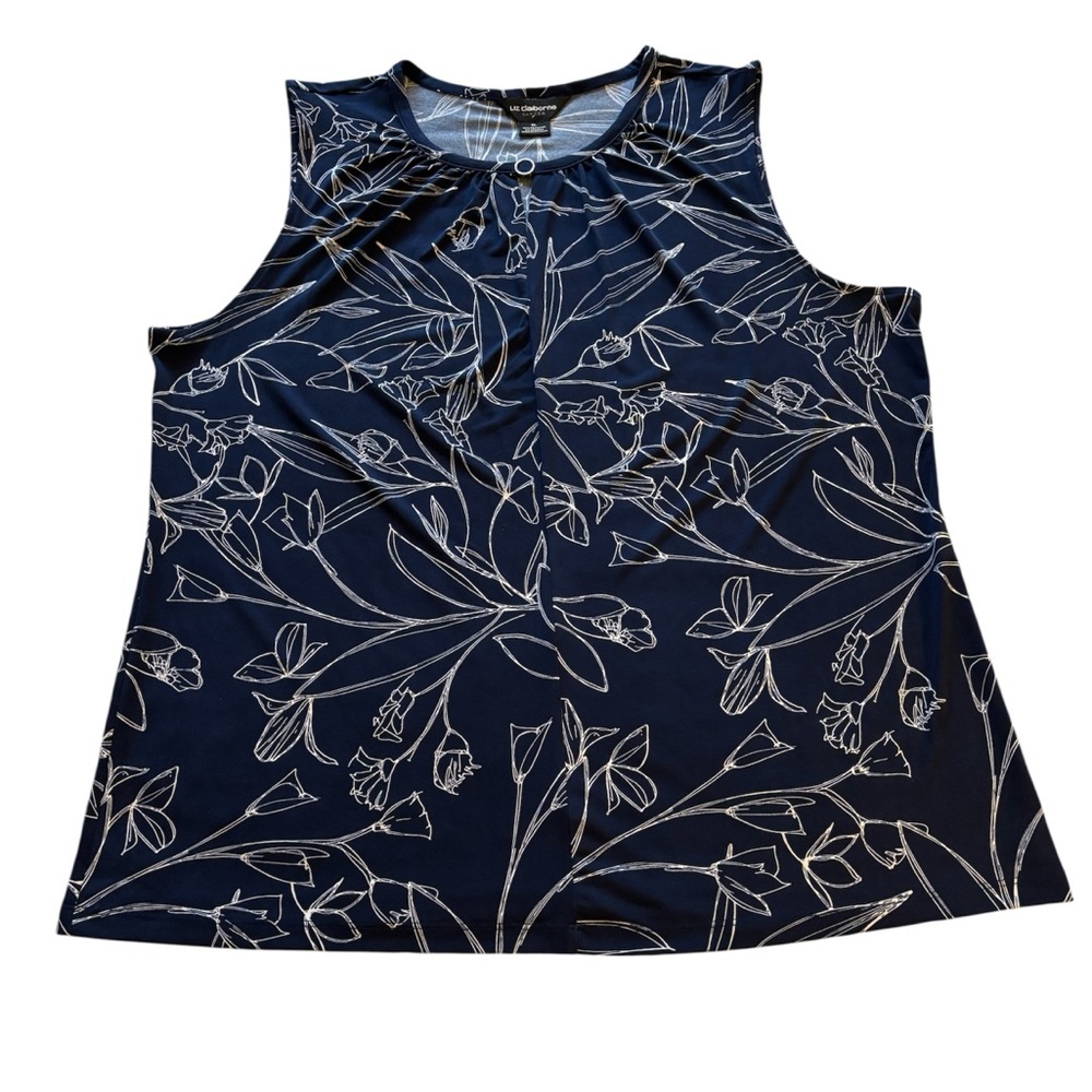 Liz Claiborne Navy and White Floral Tank Top